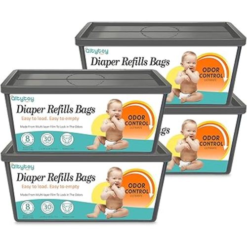Diaper Pail Refill Bags Compatible with Diaper Genie Easy Roll Signature & Platinum Pails, 4-Pack (120 Bags) Hold up to 5640 Newborn Diapers Extra Thickness Powerful Odor Control Easy to Use