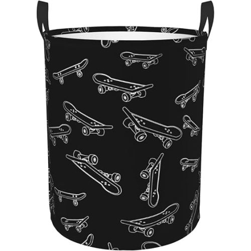 Skateboard Round Canvas Linen Laundry Hamper, Waterproof Storage Bin For Toys, Books, Clothes, Pets, Laundry Basket, Gift Basket Medium