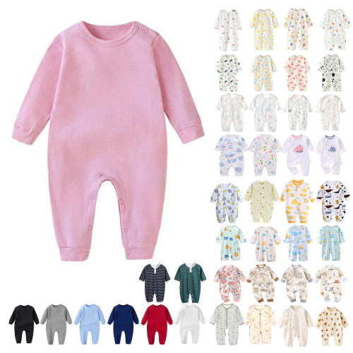 Rvasteizo Toddler Rompers Solid Long Sleeve Full Length Cotton for Infant 0-24 Months Summer Wear