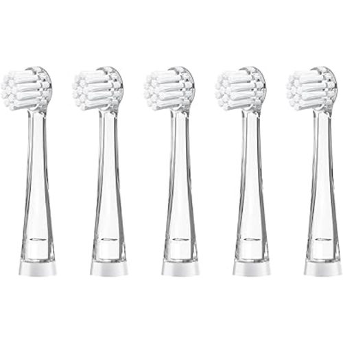 Teeteck 5 Pack Kids Toothbrush Replacement Heads Compatible with SEAGO SG513/SG977/SGEK6, DadaTech DT-K6/DT-BB1/DT-977, Brush-Baby WildOnes (Ages 8-18 Months/Transparent)
