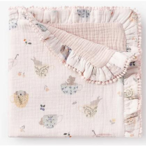 Tea Party Organic Muslin Lace Edge Blankie