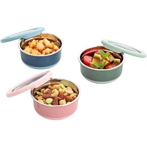 Lille Home 3 Pack Stainless Steel Snack Containers with Lids, 7.5oz