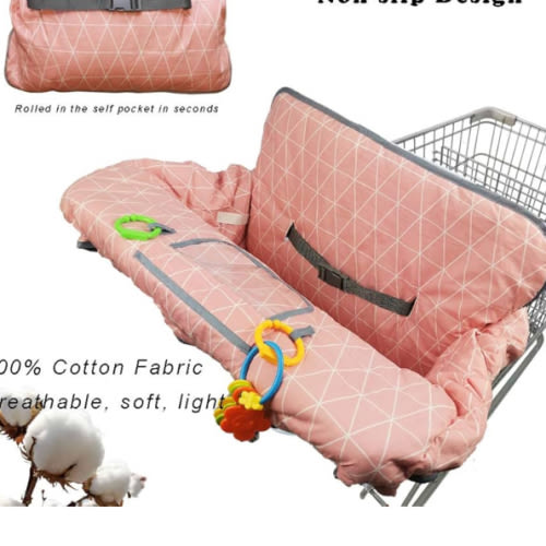 Shopping Cart Covers for Baby Girl, Cotton High Chair Cover, Toddler Grocery cart Cushion, Infant Cart Cover for Babies Girl, Machine Washable (Pink)