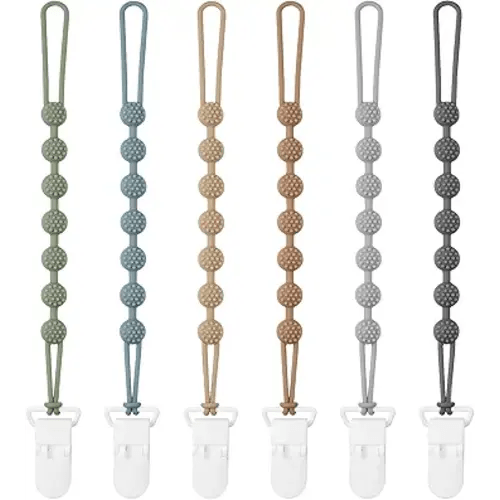 6 Pack Silicone Pacifier Clip with One-Piece Design for Baby Boys and Girls, BPA Free Soft Flexible Binky Clips with Texture for Baby Essentials