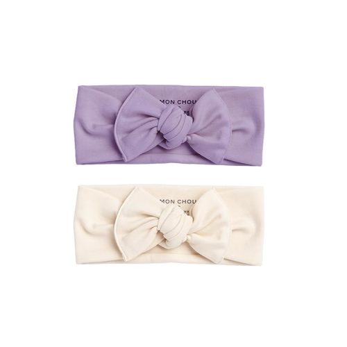 MON CHOU Baby Headbands - Set of 2 Organic Cotton Headbands for Baby Girls - Ultra Soft, 100% Pima Cotton Infant Hair Bows (Ivory & Crocus Petal)