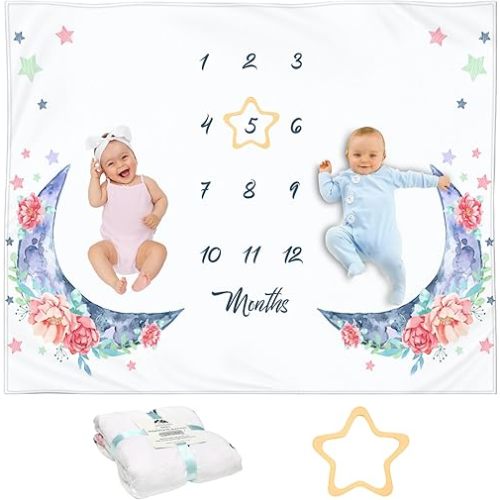 Twin Milestone Blanket – Soft, Large 50x40 Baby Monthly Blanket for Newborn Twins, Premium Fleece Keepsake, Perfect Photo Prop for Twin Boys & Girls