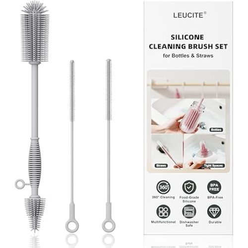 Silicone Cleaning Brush Kit,Water Bottle and Straw Cleaner Brush Set for Tumbler,Baby Bottle,Breast Pump Part,Nipple,Sippy Cup,Glass,Dishwasher Safe,BPA Free,3 Pcs
