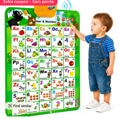 Talking Alphabet Poster for Toddlers, Interactive ABC & 123 Learning Chart with Music Songs, Letter Sounds, Word Spelling & Memory Game, Preschool Educational Wall Toy - TikTok Shop