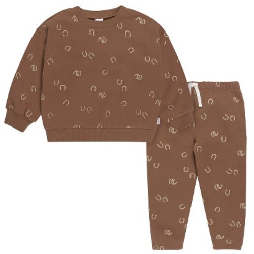 Gerber Baby Boys' 2-Piece Fleece Outfit Set, Brown Horseshoe, 12 Months