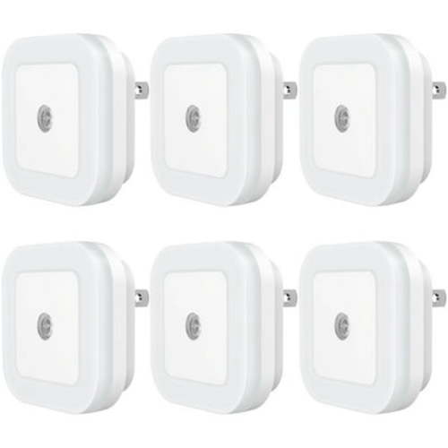 SYCEES 6-Pack Plug-in LED Night Light with Dusk to Dawn Sensor for Hallway, Stairs, Bathroom, Kitchen, Bedroom, Nursery, Kids Room, Daylight White