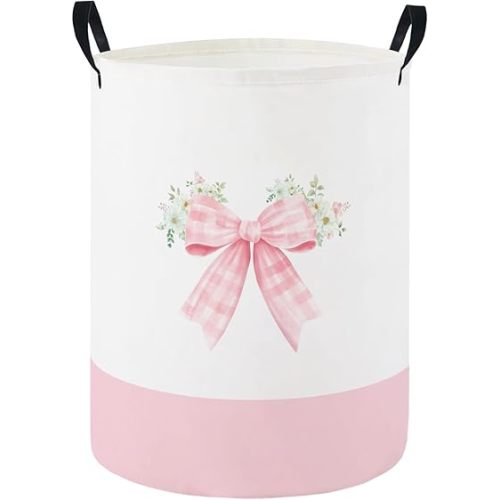 HIYAGON Baby Laundry Hamper Basket Baby Hamper for Nursery Boy and Girl Cute Kids Toys Storage Bin Organizer Boho Room Decor(Bowkont Flower)