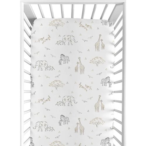 Sweet Jojo Designs Fitted Baby Crib Sheets (Jungle Safari Animals) for Boys or Girls, Infant Nursery, Toddler Room - Standard Size (Neutral, Boho, Animal Wildlife, Elephant, Giraffe, Zebra, Serengeti)