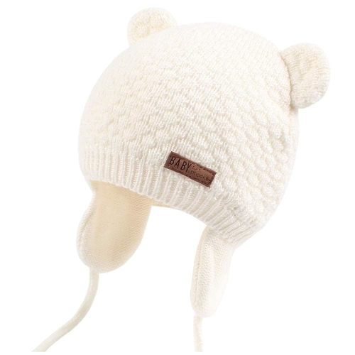 Amazon.com: Duoyeree Baby Winter Hat Earflap Cotton Lining Knit Beanie Cap for Toddler Girl Boy (0-6 Month, White): Clothing, Shoes & Jewelry