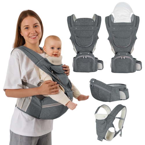 Baby Carrier, DIAYUBU 6-in-1 Ergonomic Baby Carrier with Hip Seat Pockets Front and Back Sling with Waist Stool Lumbar Support for Newborn to Toddler, up 45lbs
