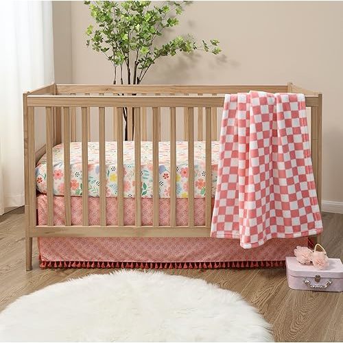 The Peanutshell Baby Crib Bedding Set for Girls - 3 Pieces - Newborn, Infant & Toddler Bed - Pink Baby Blanket Set with Fitted Crib Sheet, Dust Ruffle - Wildflower Boho Floral Girl Nursery Décor