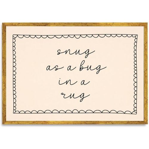 Snug as a Bug in a Rug Gold Framed Canvas Print Wall Art Decor