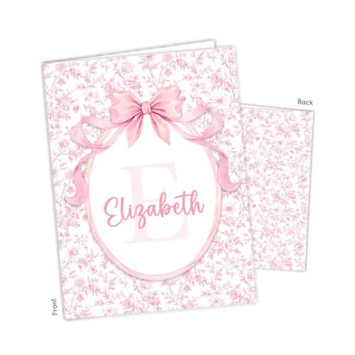 Pink Toile Coquette Bow Chinoiserie Flowers Personalized Folder 2 Pocket Back School Supplies Custom Office Birthday Gift Holiday Girl Kids