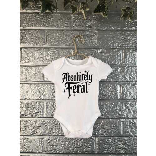 Absolutely Feral Baby Onesie, goth baby onesie, alternative baby clothes, funny goth baby onesie, gender neutral goth clothes, goth baby