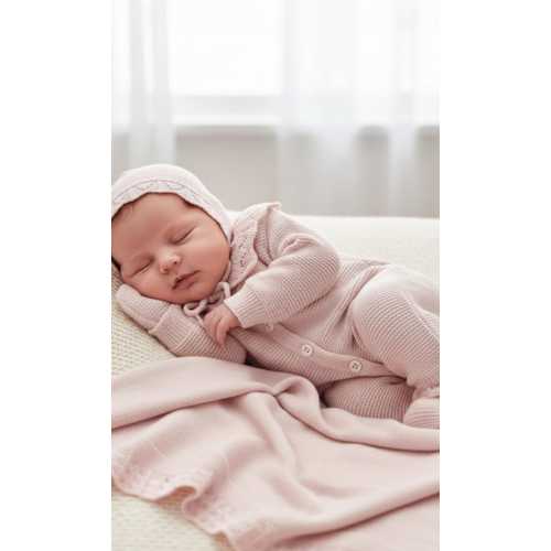 Personalized Newborn Girl Coming Home Outfit, Knit Romper, Hat, Blanket Set