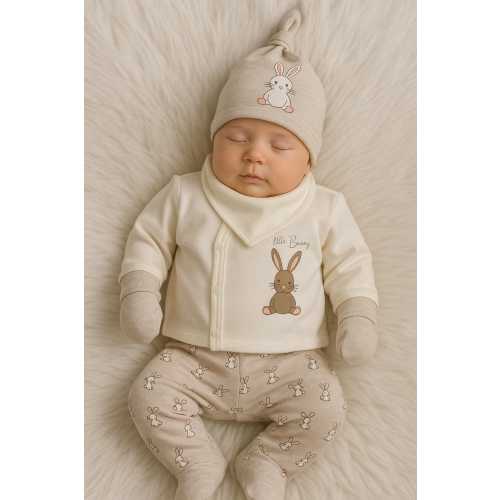 Coming Home From Hospital Outfit - Layette Set - Baby Gift - Hospital Outfit - Rabbit Ecru Newborn 5 Piece Baby Clothing Set