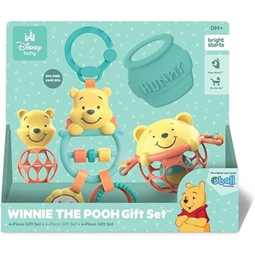 Bright Starts Disney Baby Winnie The Pooh Silly Ole Bundle Gift Set, 5-Piece Sensory Toy Set with Rattle, Teether, Oball & Flash Cards, Developmental Baby Toys 0–12 Months, Newborn Gift