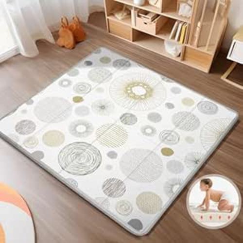 Foldable Baby Play Mat, PIGLOG 0.6 inch Waterproof Playmats for Babies and Toddlers Kids, Safe Foam Playmat for Tummy Time, 50“x50” Playpen Mat, Reversible Portable Baby Floor Mat for Infant, Circle