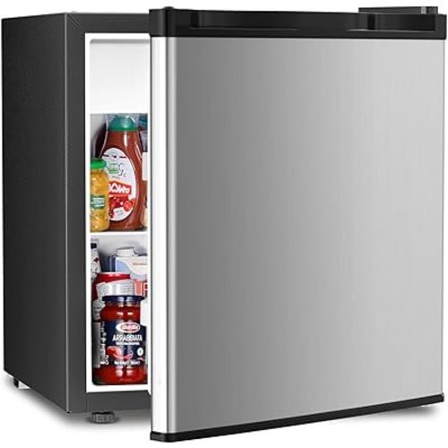 Antarctic Star Compact Refrigerator Mini Fridge with Freezer, Single Reversible Door, Dorm Fridge, Wire Shelf, Defrost Button, for Bedroom, Office, kitchen, 1.7 Cu. Ft, Steel