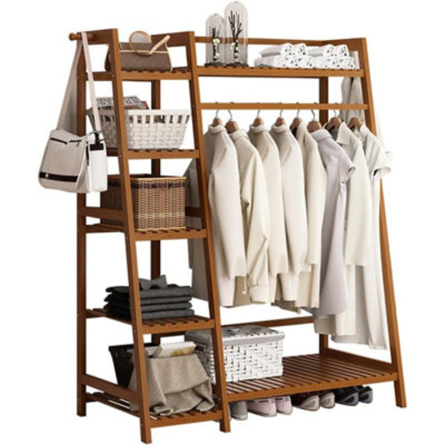 George Oliver Bamboo Freestanding Garment Rack – Multifunctional Organizer with Shelves & Reviews | Wayfair