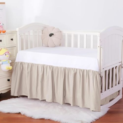 Crib Skirt Dust Ruffle, 100% Egyptian Cotton 400 Thread Count Soft Breathable Crib Bedding Skirt for Baby, Boys and Girls, 52"X28" with 14" Crib Bed Skirt Fading Resistant (Ivory)