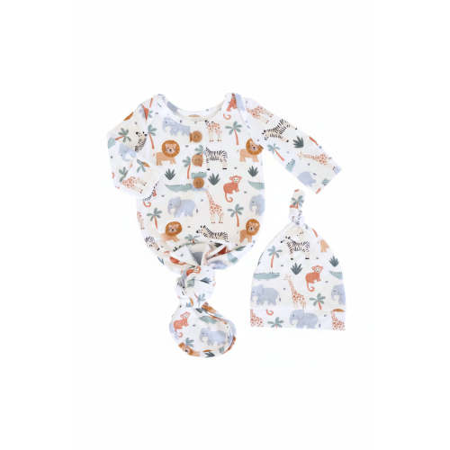 Safari Snuggles Newborn Baby Knot Gown & Hat Set