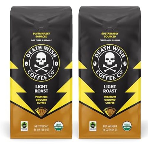 Death Wish Coffee Organic Light Roast Ground Coffee, 1 lb (2 Pack)