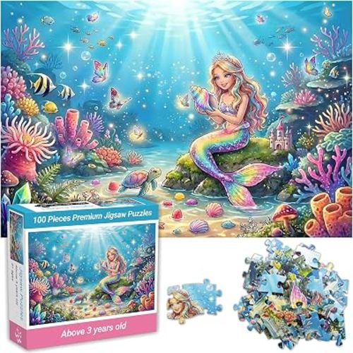 100-Piece Mermaid Educational Puzzles for Kids Ages 4-8, Underwater World