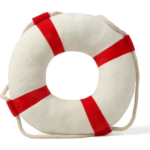 Marble Empire Life Ring Buoy Plush Pillow Nautical Decorative Throw Pillows Coastal Beach Themed Stuffed Pillow for Home Bed Couch