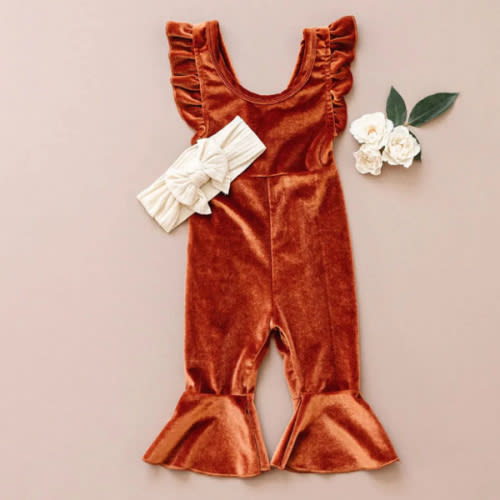 Dinah Velvet Jumpsuit in Rust | Reverie Threads
