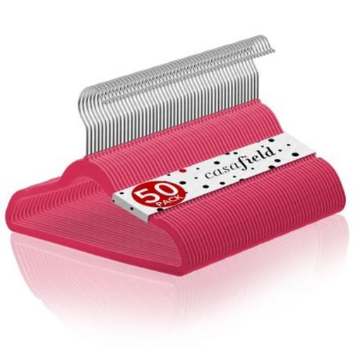 Casafield 14" Velvet Kid's Hangers for Children's Clothes, Pink - Set of 50