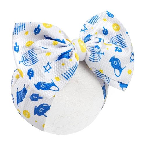 YanJie 7'' Happy Hanukkah Baby Bows for Girls Toddlers Blue Hair Bow Accessories Jewish Outfits for Girl Baby Hair Accessory Gift Menorah Headbands for Infant