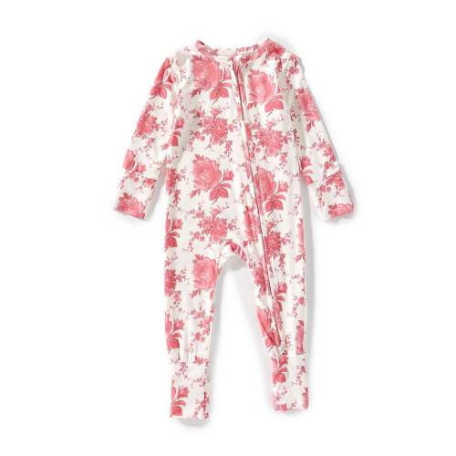 Angel Dear Baby Girls Vintage Rose Print 2-Way Zip Footie