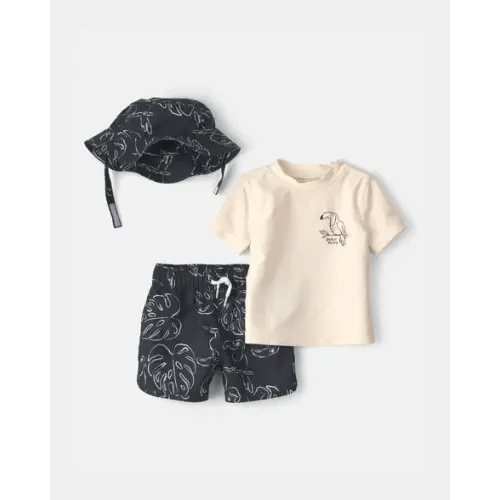 Baby Boy 3-Piece Toucan Rashguard Swimsuit Set - Black/Ivory | Carter's
