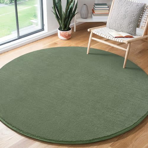 Amearea Sage Green Round Area Rugs 4ft Circle Rugs for Bedroom Living Room | Washable Fluffy Indoor Thickened Memory Foam Rug, Non Slip Minimalist Circular Carpet for Kids Boy Girl Dorm Nursery Room
