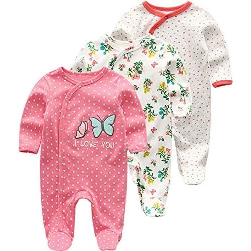 Newborn Baby Boy Girl Organic Cotton Bodysuit Long Sleeve Jumpsuit 3-Pack Outfits Clothes,0-24Months