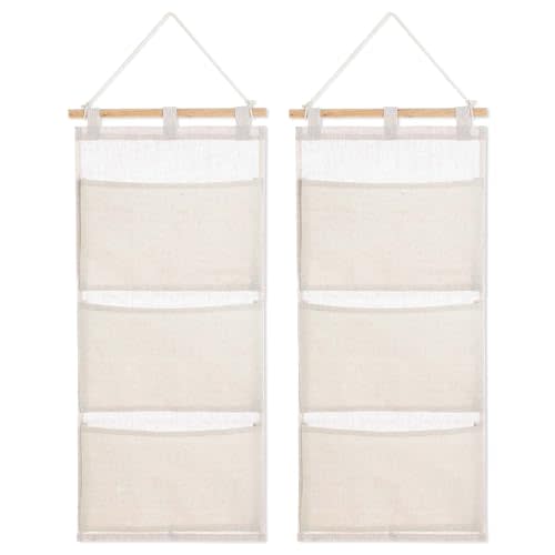 mekueeex 2 Pcs Fish Extender Hanging Pockets 3 Pocket Innovation Storage Bag Hanging Organizer Linen Cotton Wall Storage Bag for Cruise Cabin Door Closet Gifts