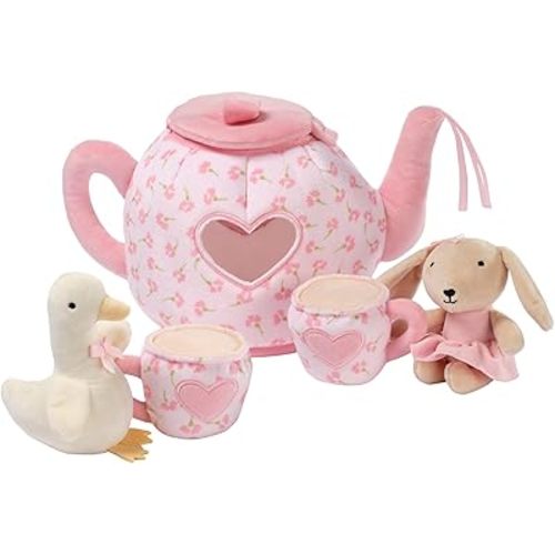 Lambs & Ivy Tea Party Interactive Plush Playset Toy w/Cups, Pot, Goose & Bunny