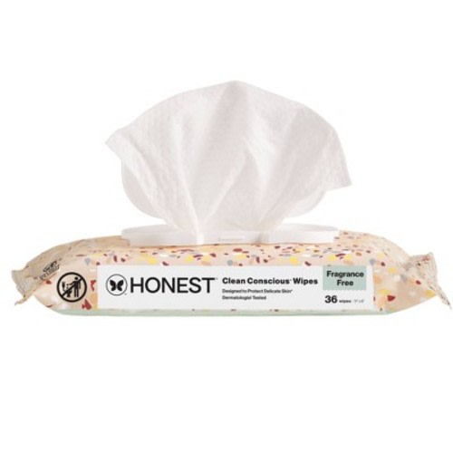 The Honest Company Clean Concious Sensitive Skin Baby Wipes - Terrazzo 36ct: Face, Hands, Diaper Area, Pull-Out Dispenser, Hypoallergenic