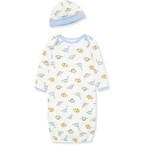 Little Me Clothes for Baby Boys' 2-Piece Nightgown and Cap Set 100% Cotton with Elastic Bottom, Baby Essentials, 0-3 Months
