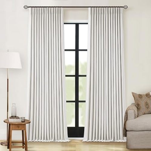 Off White Pinch Pleated 100% Blackout Curtains 102 Inches Long
