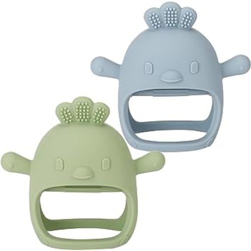 Socub 2 Pack Silicone Baby Teether Toys for Infants 3+ Months, BPA Free Anti-Drop Silicone Mitten Teething Toy for Soothing Sore Gums, Baby Chew Toys for Sucking Needs, Olive, Dusty Blue