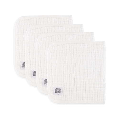 Parker Baby Co. Muslin Burp Cloths, 100% Cotton, Large, Soft & Absorbent Baby Burp Cloths for Boys & Girls, White Set, 4 Pack