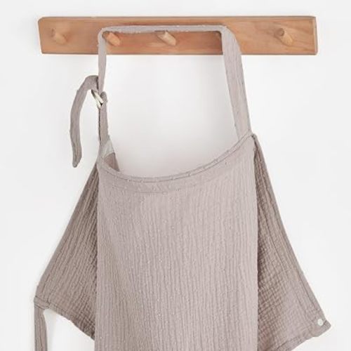 Blissful Diary Muslin Nursing Cover for Breastfeeding, Breathable Breastfeeding Cover up with Arch Neckline for Women, Nursing Apron (Dotted Agreeable Gray)