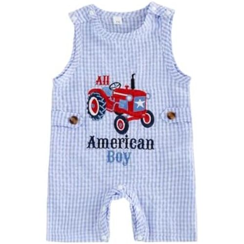 Kavousa Newborn Baby Boy 4th of July Outfit Sleeveless Crew Neck Romper Infant Fourth of July Summer Clothes