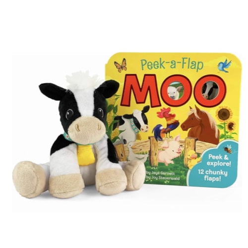 Moo Peek-a-Flap Gift Set: Includes Lift-A-Flap Board Book and Cuddly Plush Toy Friend for Birthdays, Baby Showers, Christmas and Easter Basket Stuffers